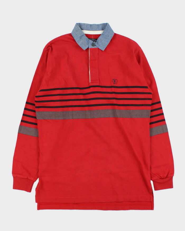 DSWT Vintage 1980s Valentino Jeans Striped Chambray Collared Long Sleeve Rugby Shirt - L