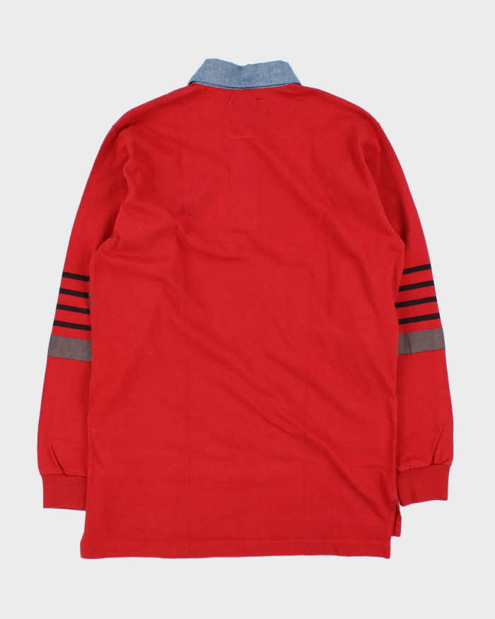 DSWT Vintage 1980s Valentino Jeans Striped Chambray Collared Long Sleeve Rugby Shirt - L