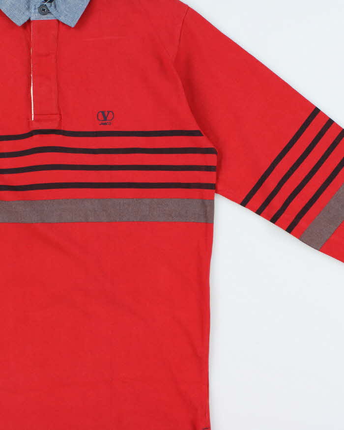 DSWT Vintage 1980s Valentino Jeans Striped Chambray Collared Long Sleeve Rugby Shirt - L