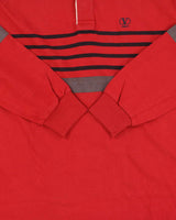 DSWT Vintage 1980s Valentino Jeans Striped Chambray Collared Long Sleeve Rugby Shirt - L