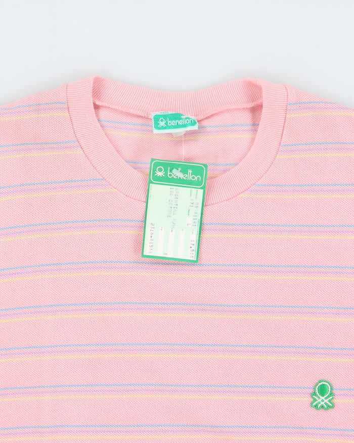DSWT 1980s Benetton Stripe Thick Cotton T-shirt - L