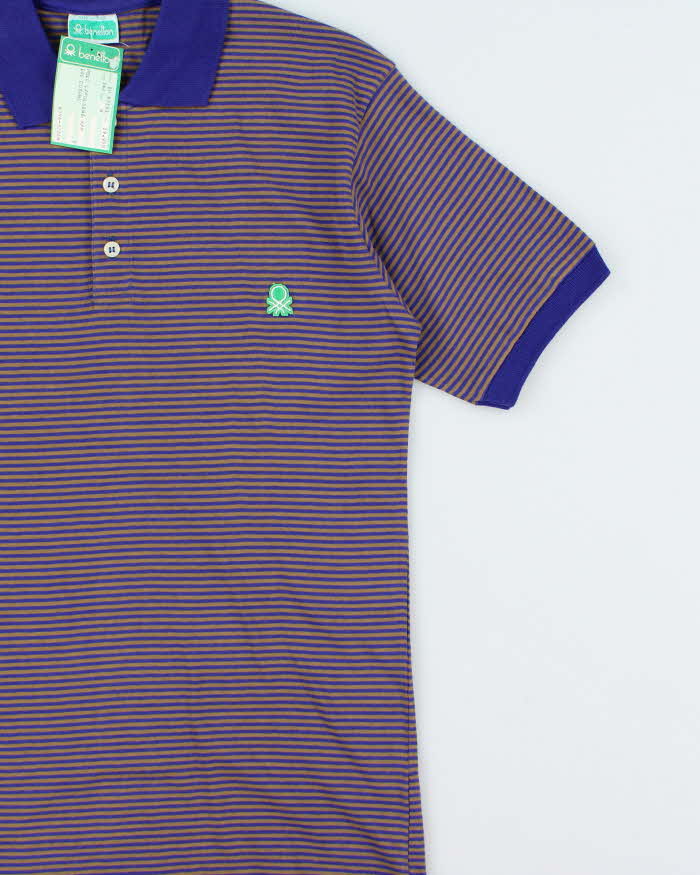 DSWT 1980s Benetton Stripe Polo Shirt - M