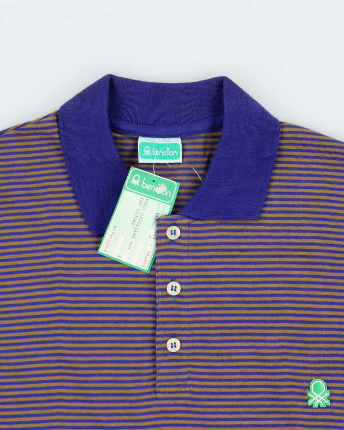 DSWT 1980s Benetton Stripe Polo Shirt - M