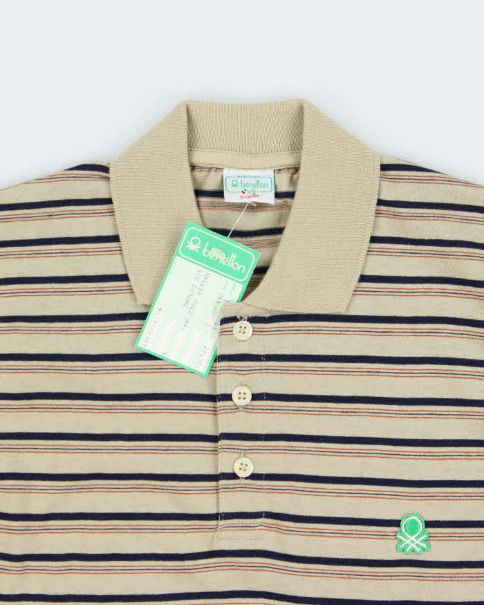 DSWT 1980s Benetton Stripe Polo Shirt - S