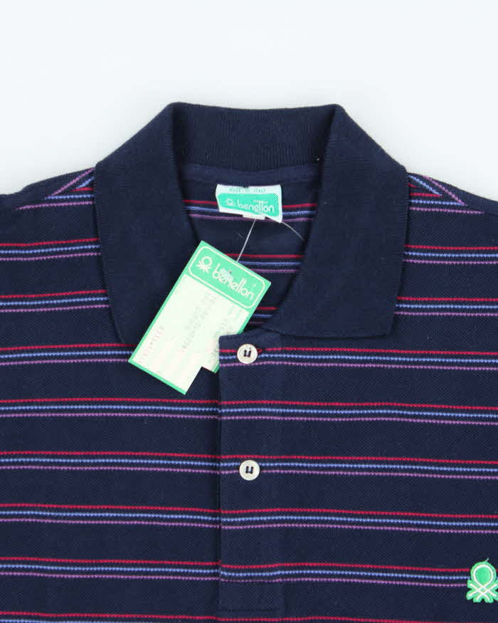 DSWT 1980s Benetton Stripe Polo Shirt - L