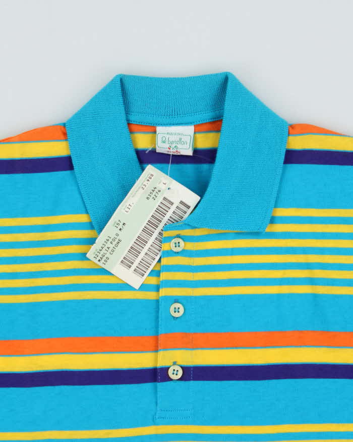 DSWT 1980s Benetton Stripe Polo Shirt - L