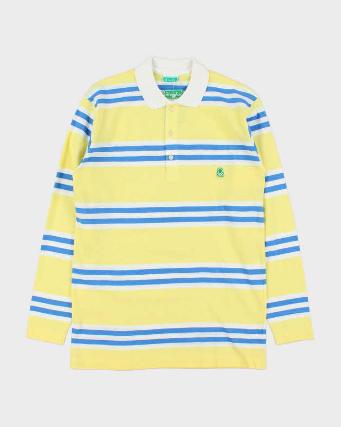 DSWT 1980s Benetton Stripe Long Sleeve Polo Shirt - M