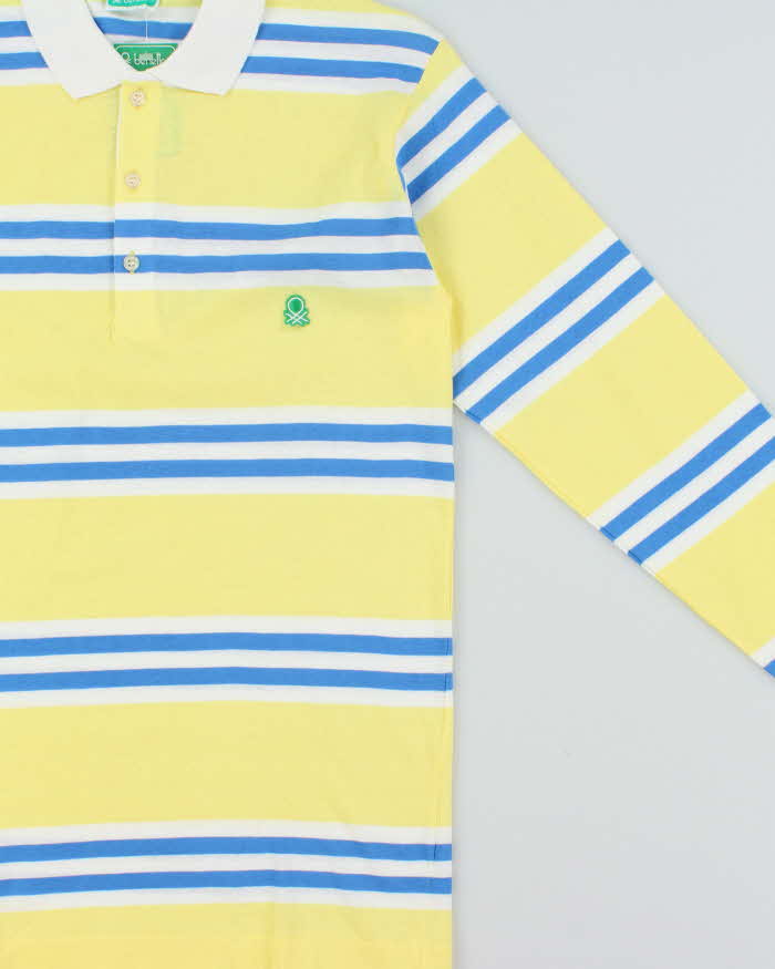 DSWT 1980s Benetton Stripe Long Sleeve Polo Shirt - M