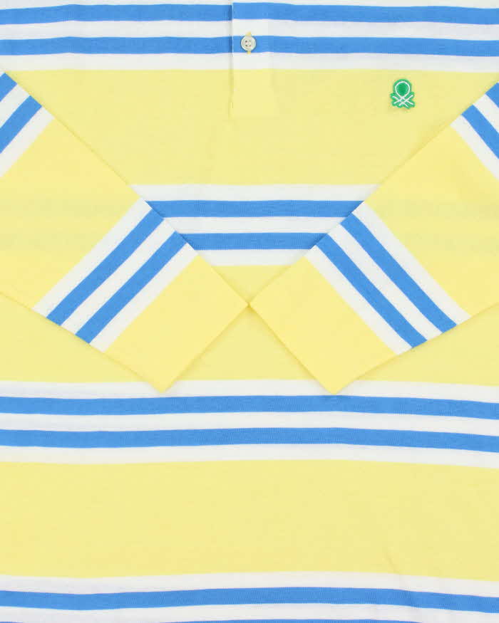 DSWT 1980s Benetton Stripe Long Sleeve Polo Shirt - M