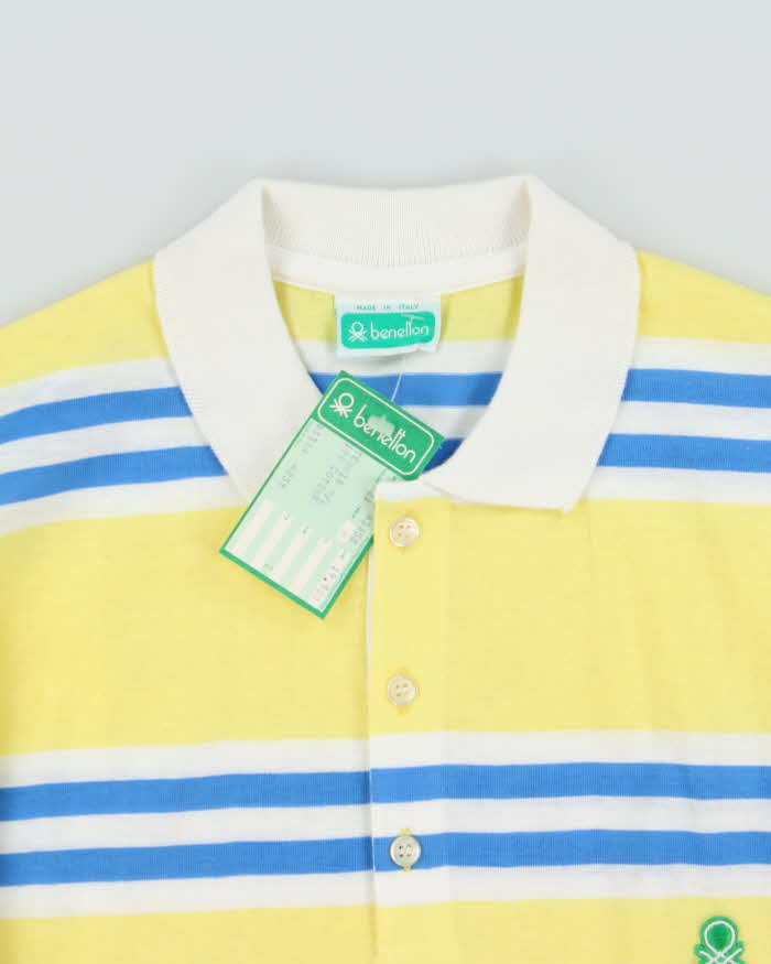 DSWT 1980s Benetton Stripe Long Sleeve Polo Shirt - M