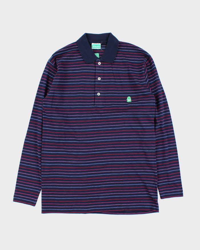 DSWT 1980s Benetton Stripe Long Sleeve Polo Shirt - M