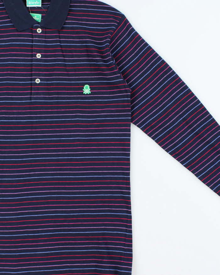 DSWT 1980s Benetton Stripe Long Sleeve Polo Shirt - M