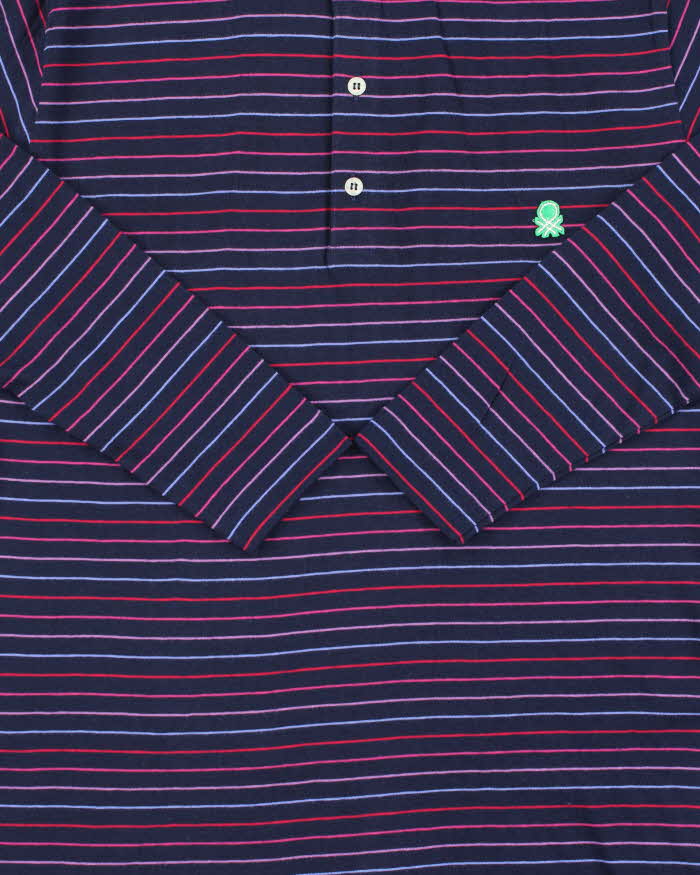 DSWT 1980s Benetton Stripe Long Sleeve Polo Shirt - M