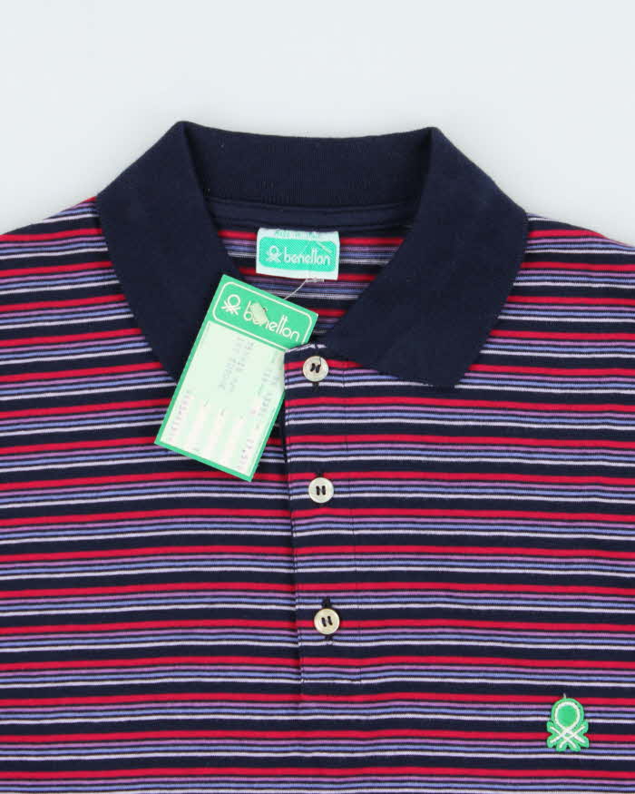DSWT 1980s Benetton Stripe Polo Shirt - S