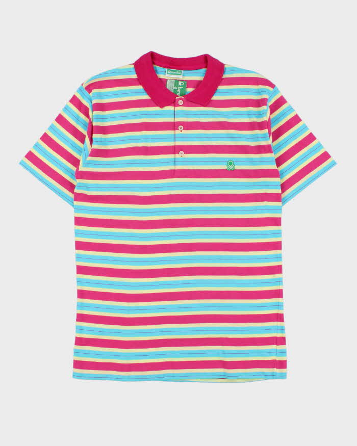 DSWT 1980s Benetton Stripe Polo Shirt - M
