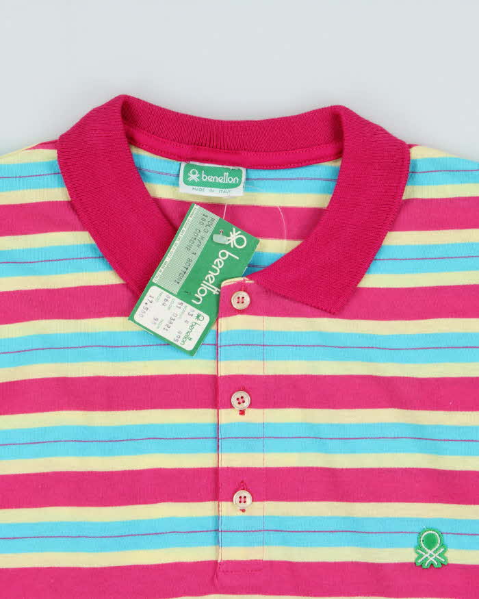 DSWT 1980s Benetton Stripe Polo Shirt - M