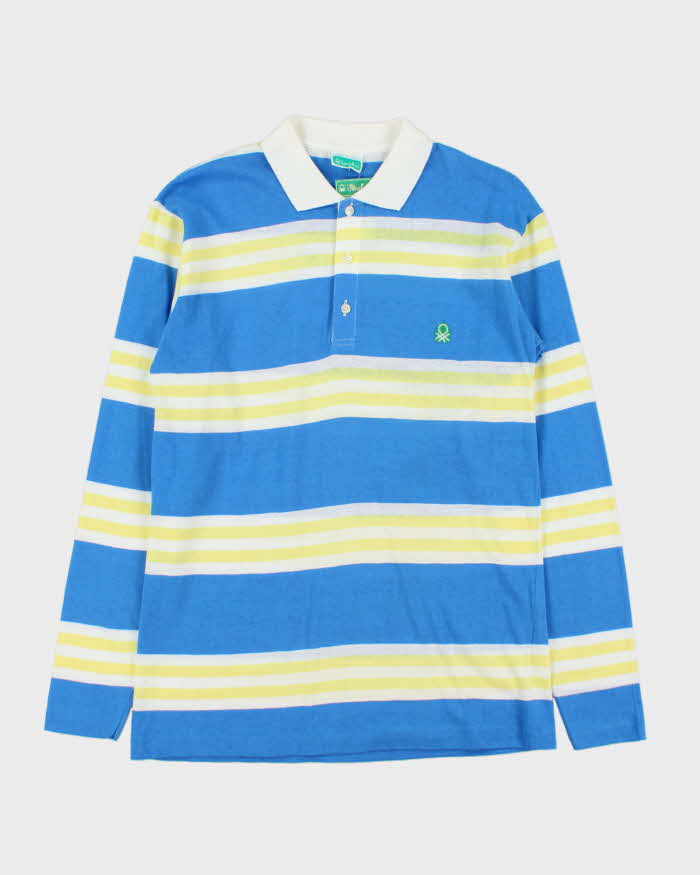 DSWT 1980s Benetton Stripe Long Sleeve Polo Shirt - M