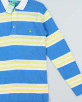 DSWT 1980s Benetton Stripe Long Sleeve Polo Shirt - M