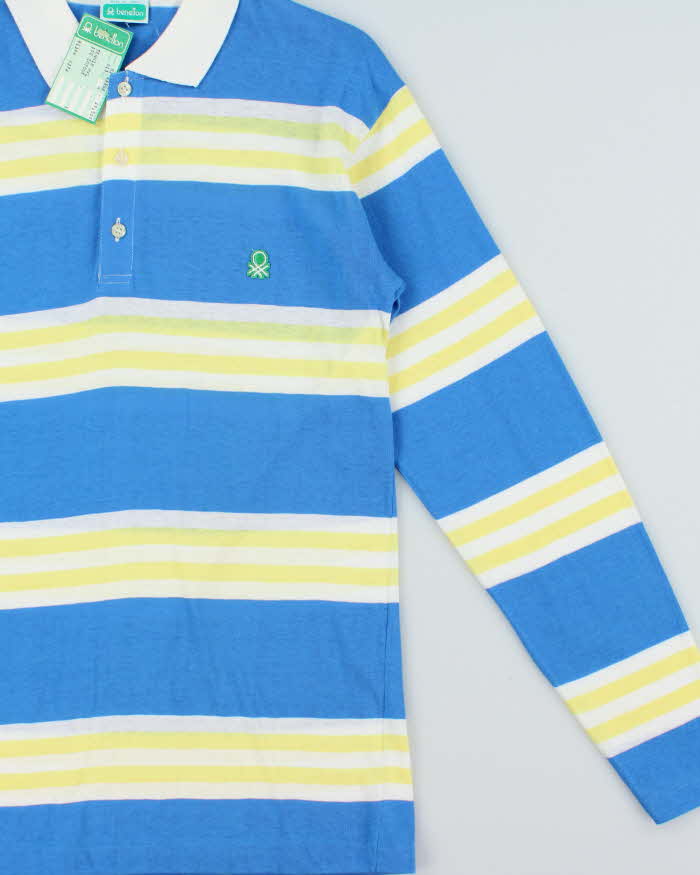 DSWT 1980s Benetton Stripe Long Sleeve Polo Shirt - M