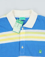 DSWT 1980s Benetton Stripe Long Sleeve Polo Shirt - M