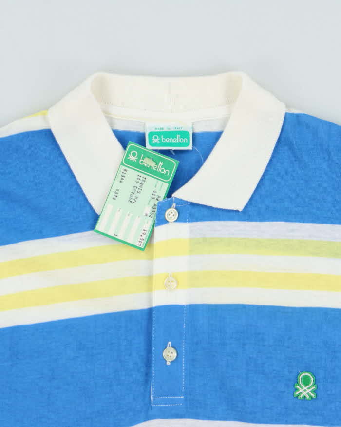 DSWT 1980s Benetton Stripe Long Sleeve Polo Shirt - M