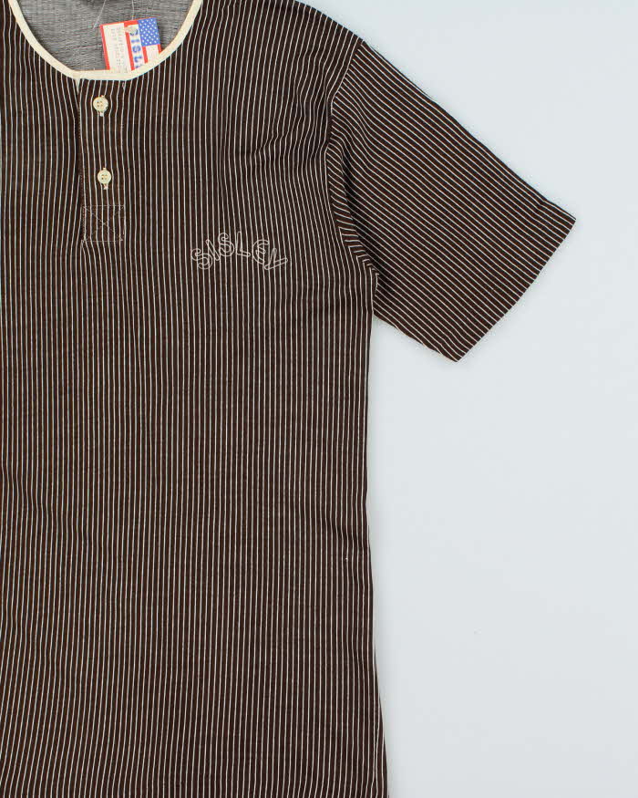 Deadstock 1980s Sisley Stripe Quarter-button T-shirt - S