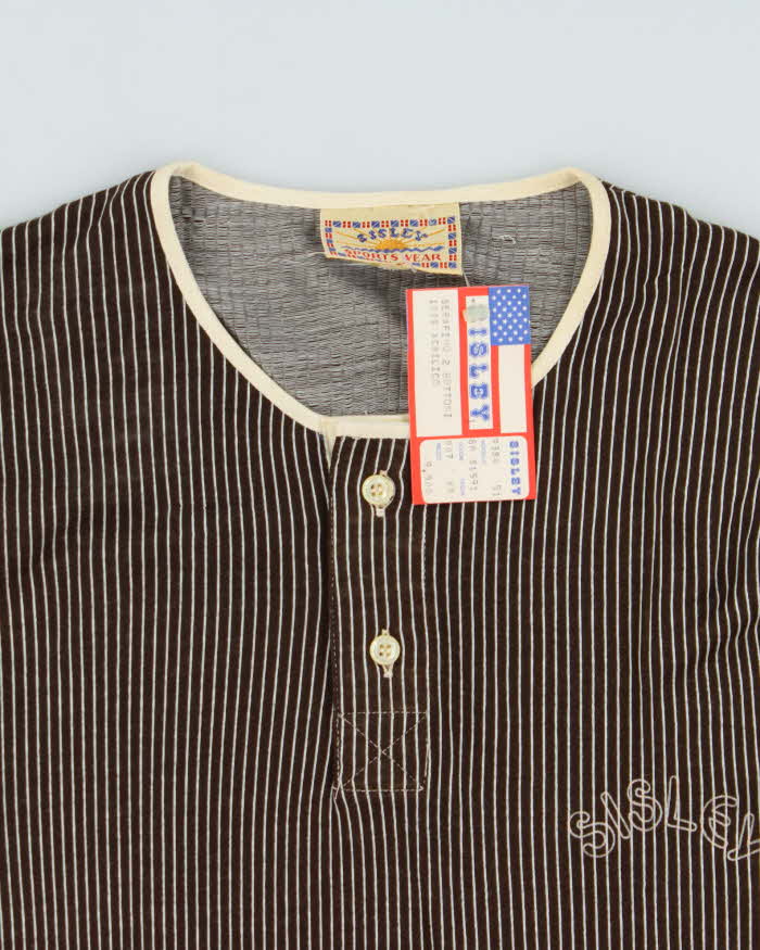 Deadstock 1980s Sisley Stripe Quarter-button T-shirt - S