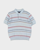 Vintage 1990s Polo Ralph Lauren Baby Blue Crochet Short Sleeve Polo Shirt - L