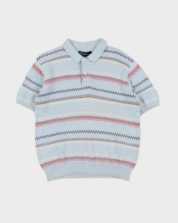 Vintage 1990s Polo Ralph Lauren Baby Blue Crochet Short Sleeve Polo Shirt - L