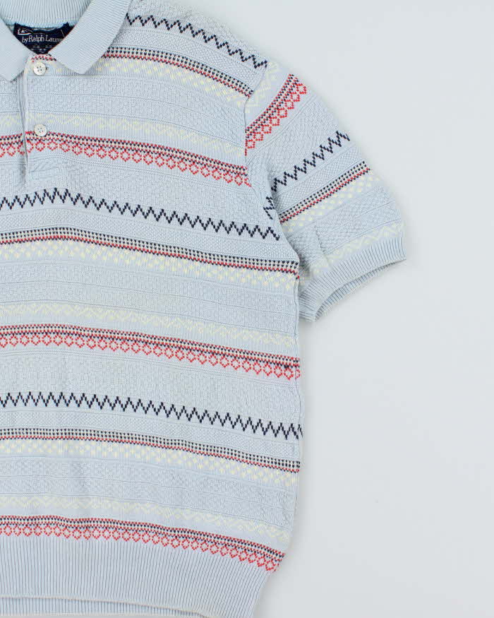 Vintage 1990s Polo Ralph Lauren Baby Blue Crochet Short Sleeve Polo Shirt - L