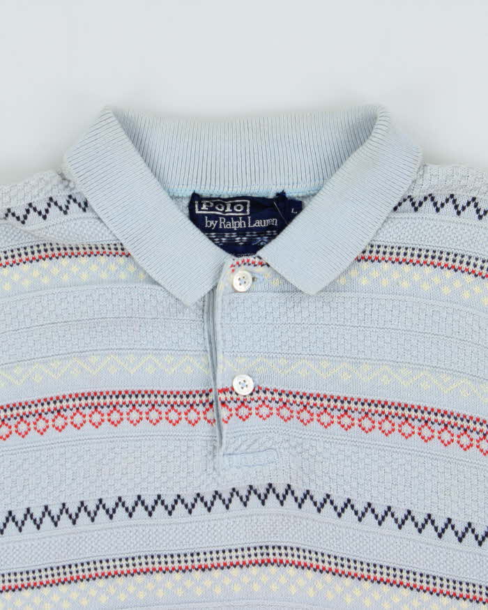 Vintage 1990s Polo Ralph Lauren Baby Blue Crochet Short Sleeve Polo Shirt - L
