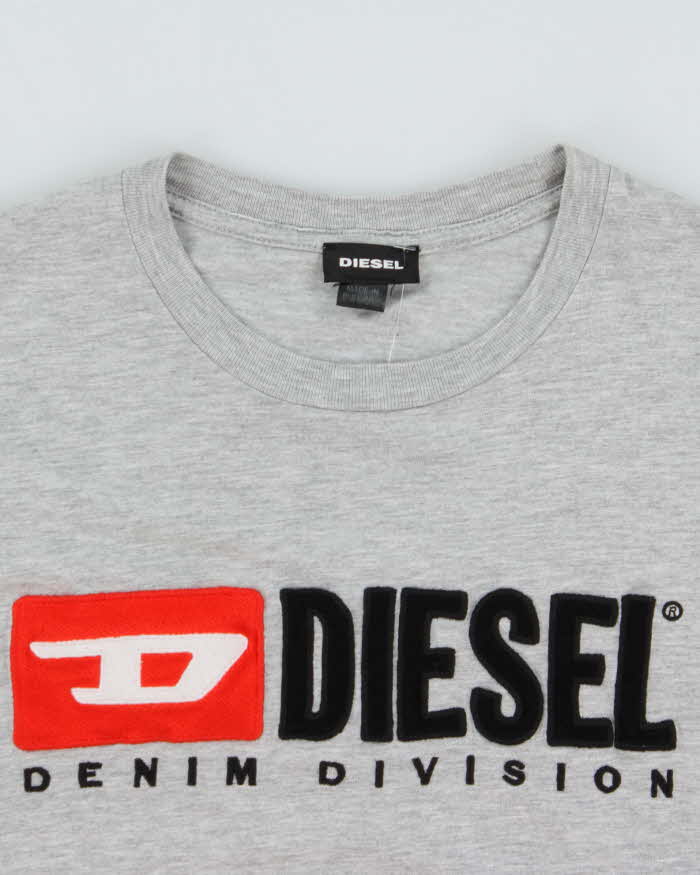 Vintage Diesel Embroidered Marl Grey Crewneck T-Shirt - L