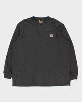Vintage Carhartt Grey Marl Original Fit Long Sleeve Henley T-Shirt - XXXL