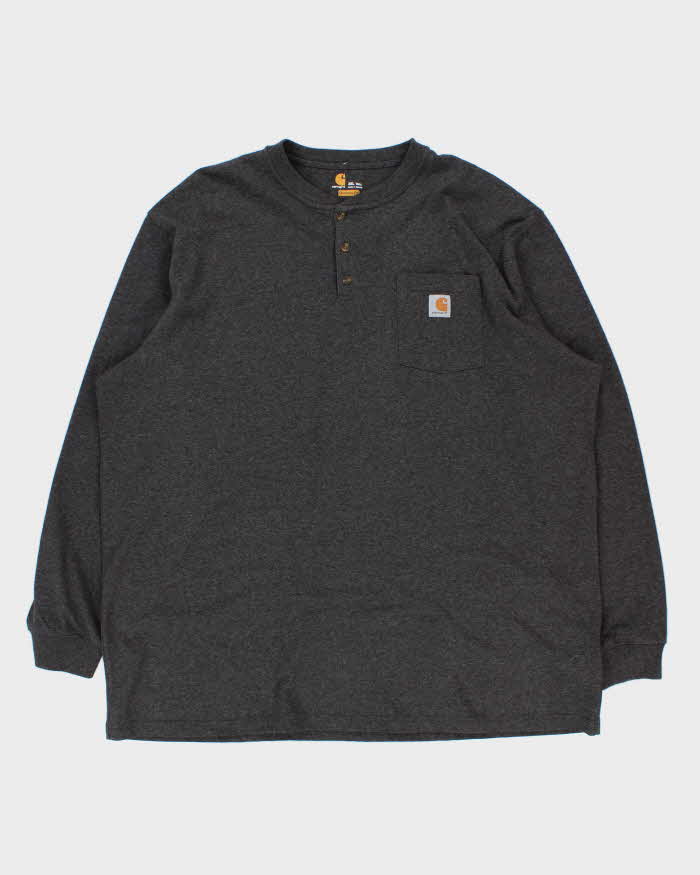 Vintage Carhartt Grey Marl Original Fit Long Sleeve Henley T-Shirt - XXXL