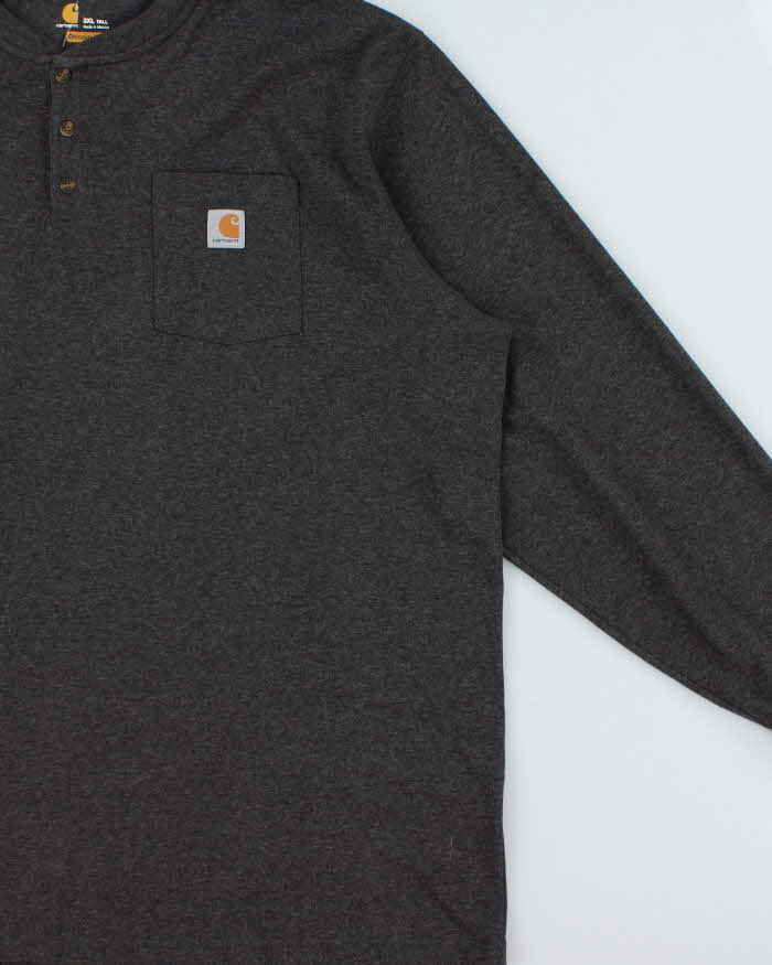 Vintage Carhartt Grey Marl Original Fit Long Sleeve Henley T-Shirt - XXXL