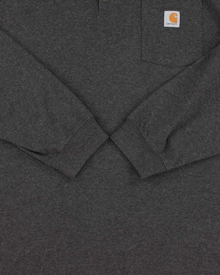 Vintage Carhartt Grey Marl Original Fit Long Sleeve Henley T-Shirt - XXXL
