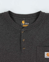 Vintage Carhartt Grey Marl Original Fit Long Sleeve Henley T-Shirt - XXXL