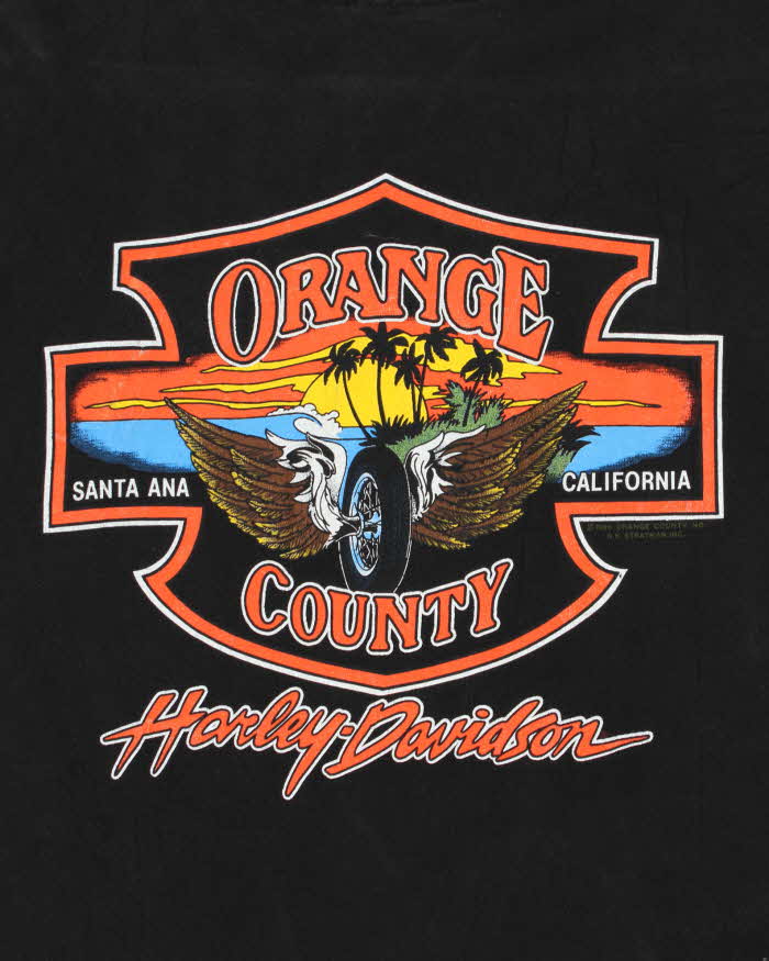 Vintage 1990 Harley Davidson Made In USA Orange County Hanes Beefy Single Stitch Crewneck T-Shirt - M