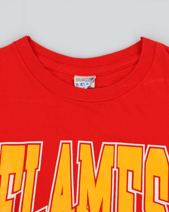 Vintage 1990 Calgary Flames NHL Single Stitch Trench Crewneck T-Shirt - XL