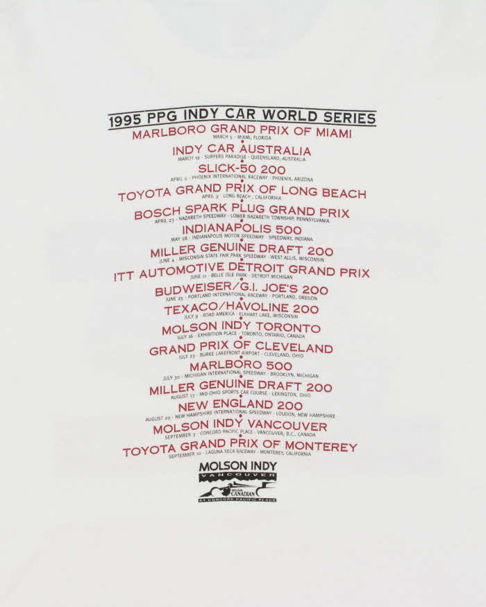 Vintage 1995 Indy Car World Series Single Stitch Crewneck T-Shirt - XL