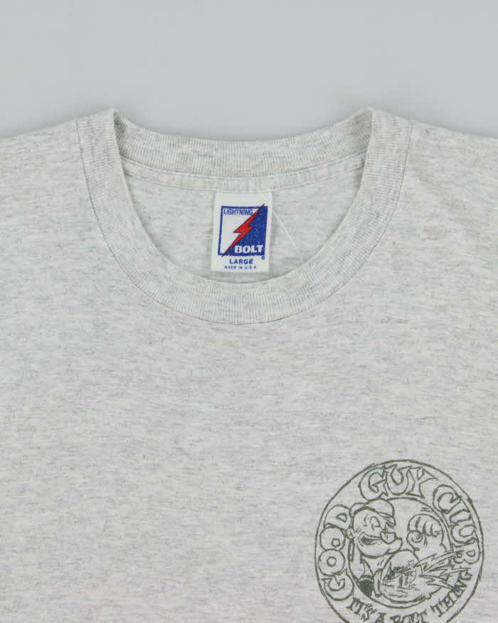 Vintage 1994 Good Guy Club Marl Grey Lighting Bolt Made In USA Crewneck T-Shirt - L