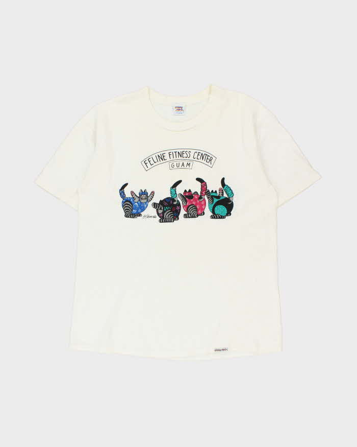 Vintage 1990s Crazy Shirts Feline Fitness Guam Made In USA Single Stitch Crewneck T-Shirt - XL