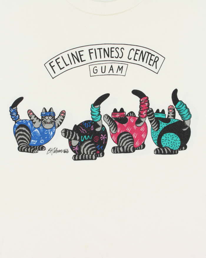 Vintage 1990s Crazy Shirts Feline Fitness Guam Made In USA Single Stitch Crewneck T-Shirt - XL