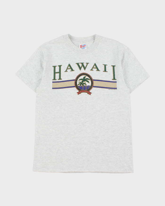 Vintage 1990s Hawaii Hanes Heavyweight Marl Grey Single Stitch Crewneck T-Shirt - M