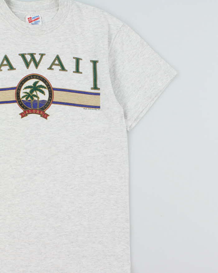 Vintage 1990s Hawaii Hanes Heavyweight Marl Grey Single Stitch Crewneck T-Shirt - M