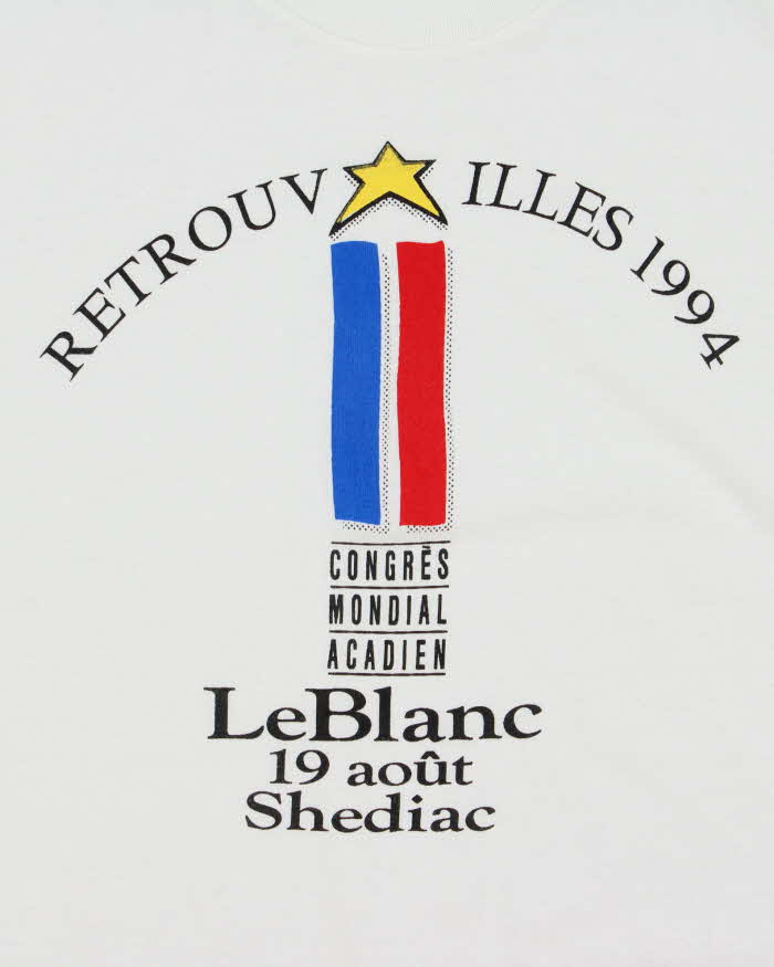 Vintage 1994 Congres Mondial Acadien Made In Canada Single Stitch Crewneck T-Shirt - XL