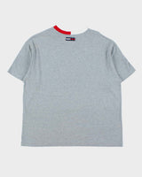 Vintage 1990s Tommy Hilfiger Embroidered Grey Marl V-Neck T-Shirt - M