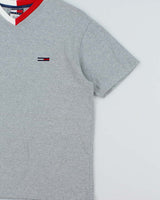 Vintage 1990s Tommy Hilfiger Embroidered Grey Marl V-Neck T-Shirt - M