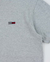 Vintage 1990s Tommy Hilfiger Embroidered Grey Marl V-Neck T-Shirt - M