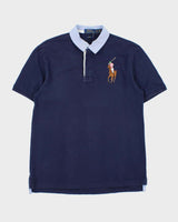 Vintage Polo Ralph Lauren Large Pony Denim Collared Slim Fit Short Sleeve Polo Shirt - L